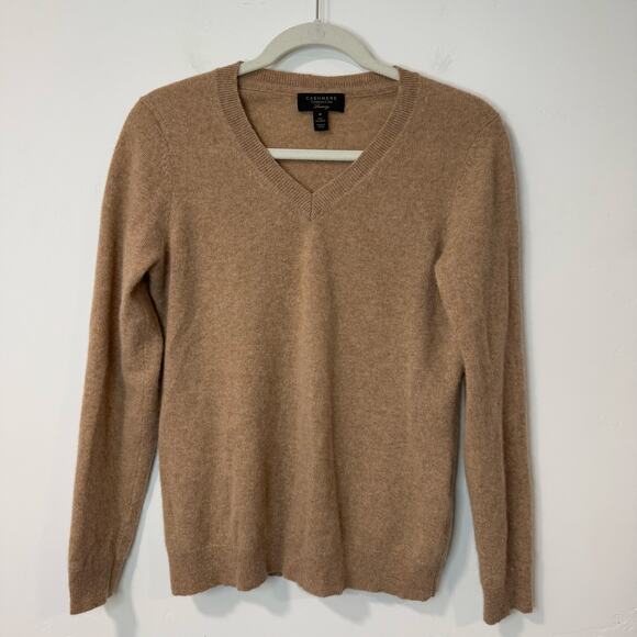 Charter Club Women's Cashmere Luxury Sweater V Neck Tan Medium Cozy Soft - Picture 1 of 7